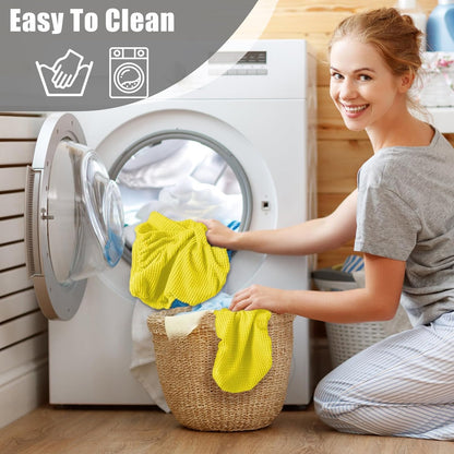 Toilet Lid Cover and Toilet Tank Cover Stretch Toilet Covers Set for Bathroom, Polyester Spandex Jacquard Fabric, Machine Washable, with Elastic Bottom, Yellow