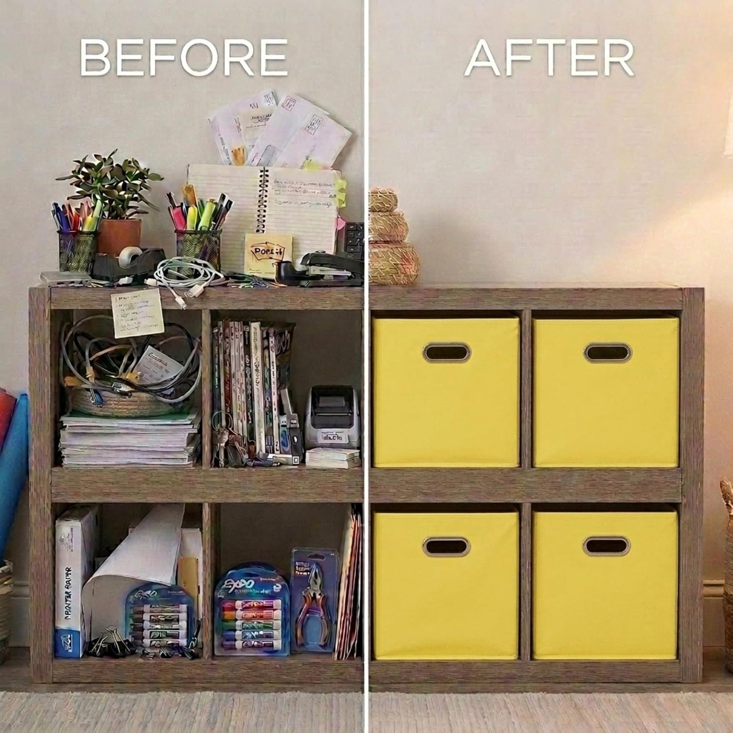 6 ct Open Fabric Cube Storage Bins, Golden Yellow