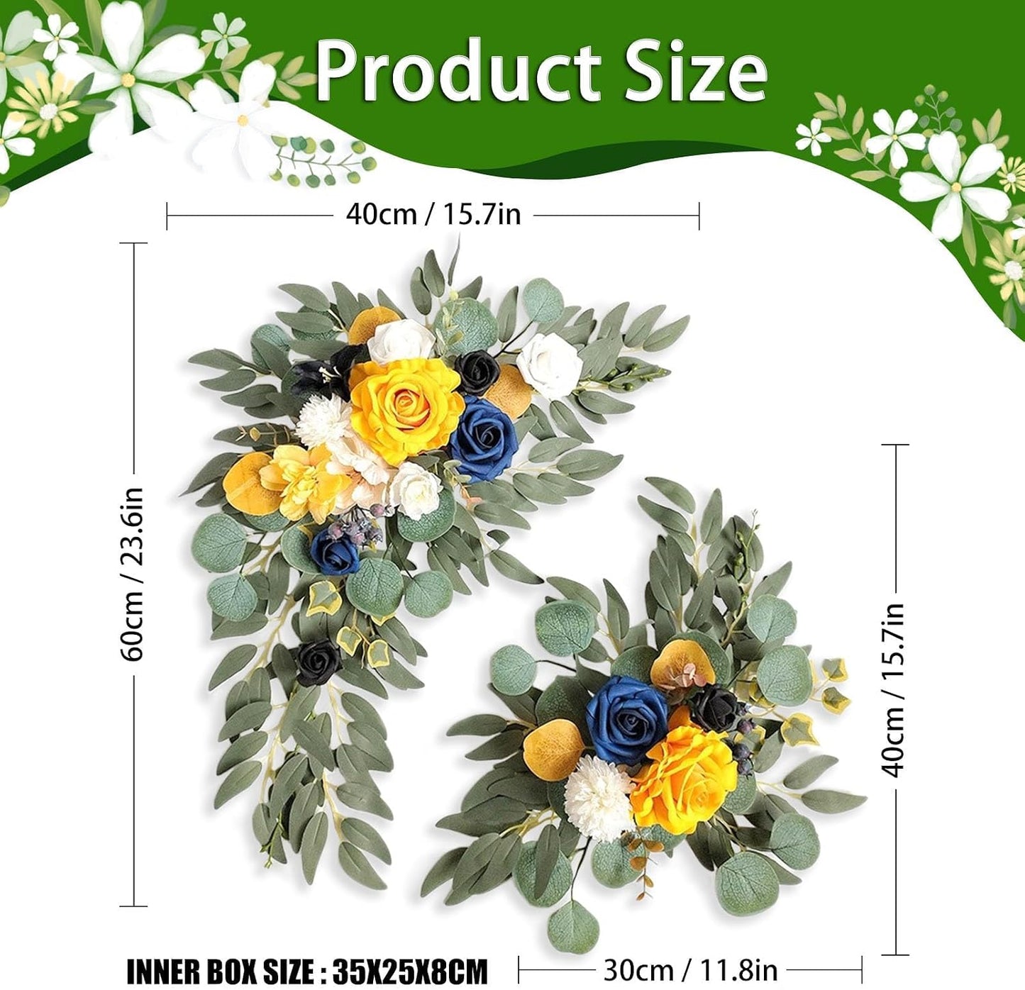 Yellow Wedding Arch Flowers, Faux Flower Swag Set of 2, Yellow Floral Swag for Wedding Arch Welcome Signs, Reception Ceremony Signs Decor