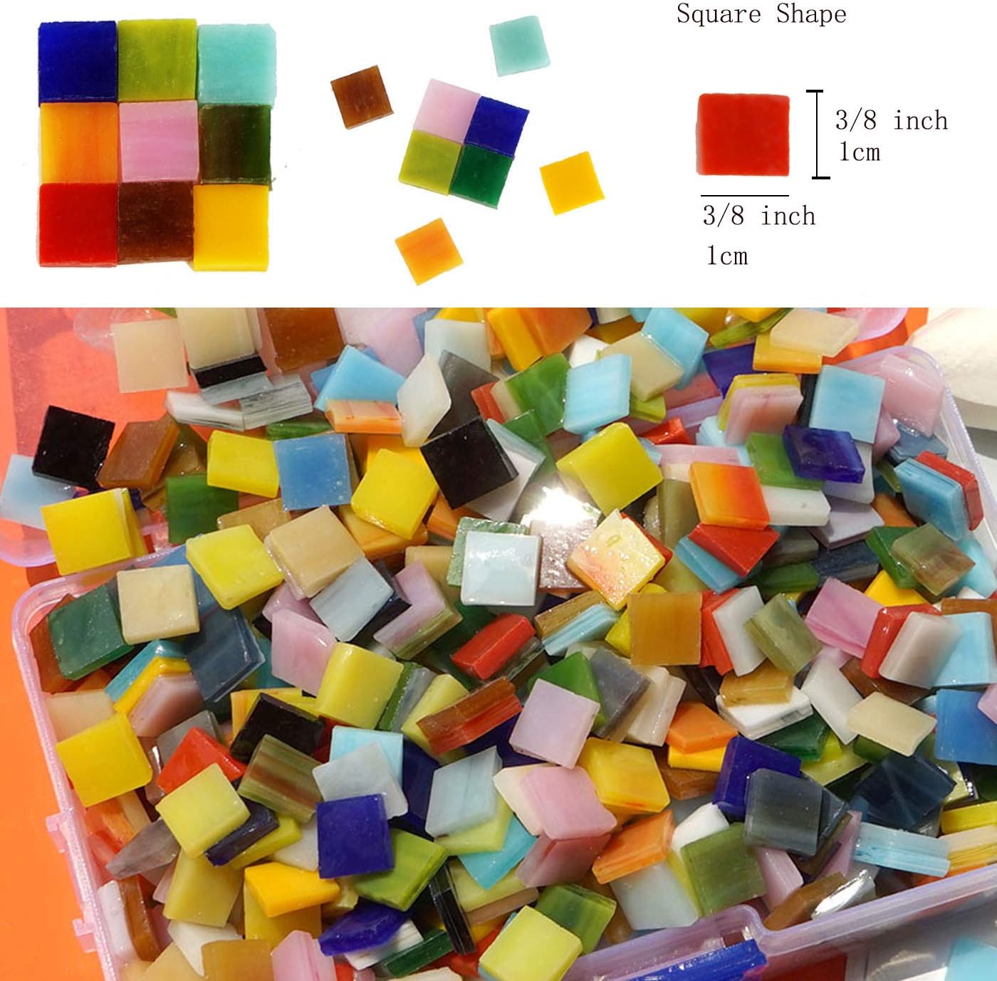 1050 Pieces Mixed Shapes Glass Mosaic Tiles for Crafts, Colorful Stained Glass Pieces for Mosaic Projects