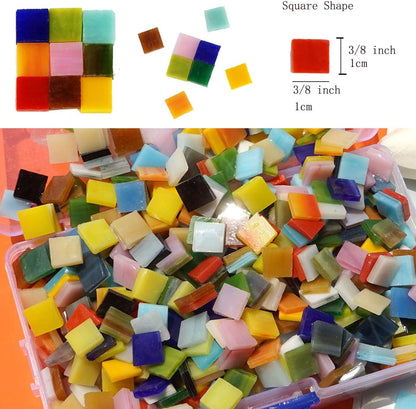 1050 Pieces Mixed Shapes Glass Mosaic Tiles for Crafts, Colorful Stained Glass Pieces for Mosaic Projects