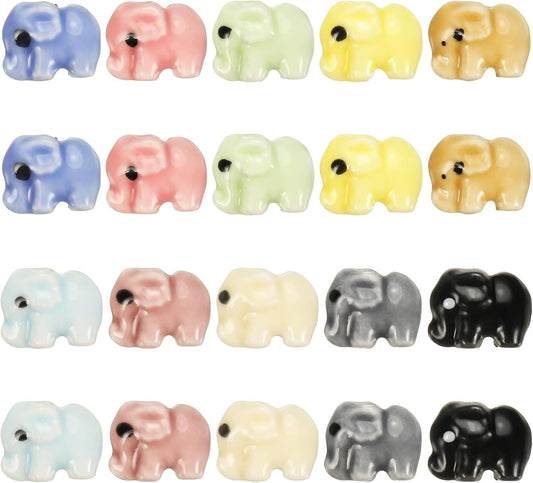 20 Pcs Elephant Porcelain Beads, Cute Handmade Animal Porcelain Ceramic Beads Colorful Loose Spacer Beading 2mm Holes for DIY Crafts Jewelry Making Bracelets, 10 Colors