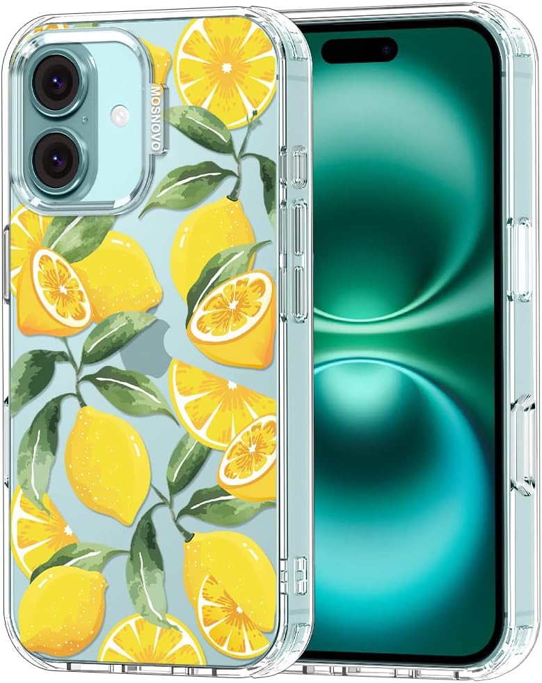 Case for iPhone 16, [Buffertech 6.6ft Military-Grade Drop Protection] [Anti Peel Off Tech] Clear TPU Bumper Phone Case Cover Design - Lemon