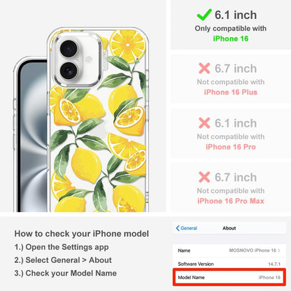 Case for iPhone 16, [Buffertech 6.6ft Military-Grade Drop Protection] [Anti Peel Off Tech] Clear TPU Bumper Phone Case Cover Design - Lemon