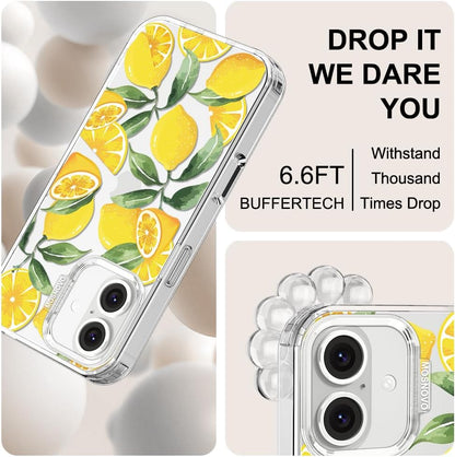 Case for iPhone 16, [Buffertech 6.6ft Military-Grade Drop Protection] [Anti Peel Off Tech] Clear TPU Bumper Phone Case Cover Design - Lemon