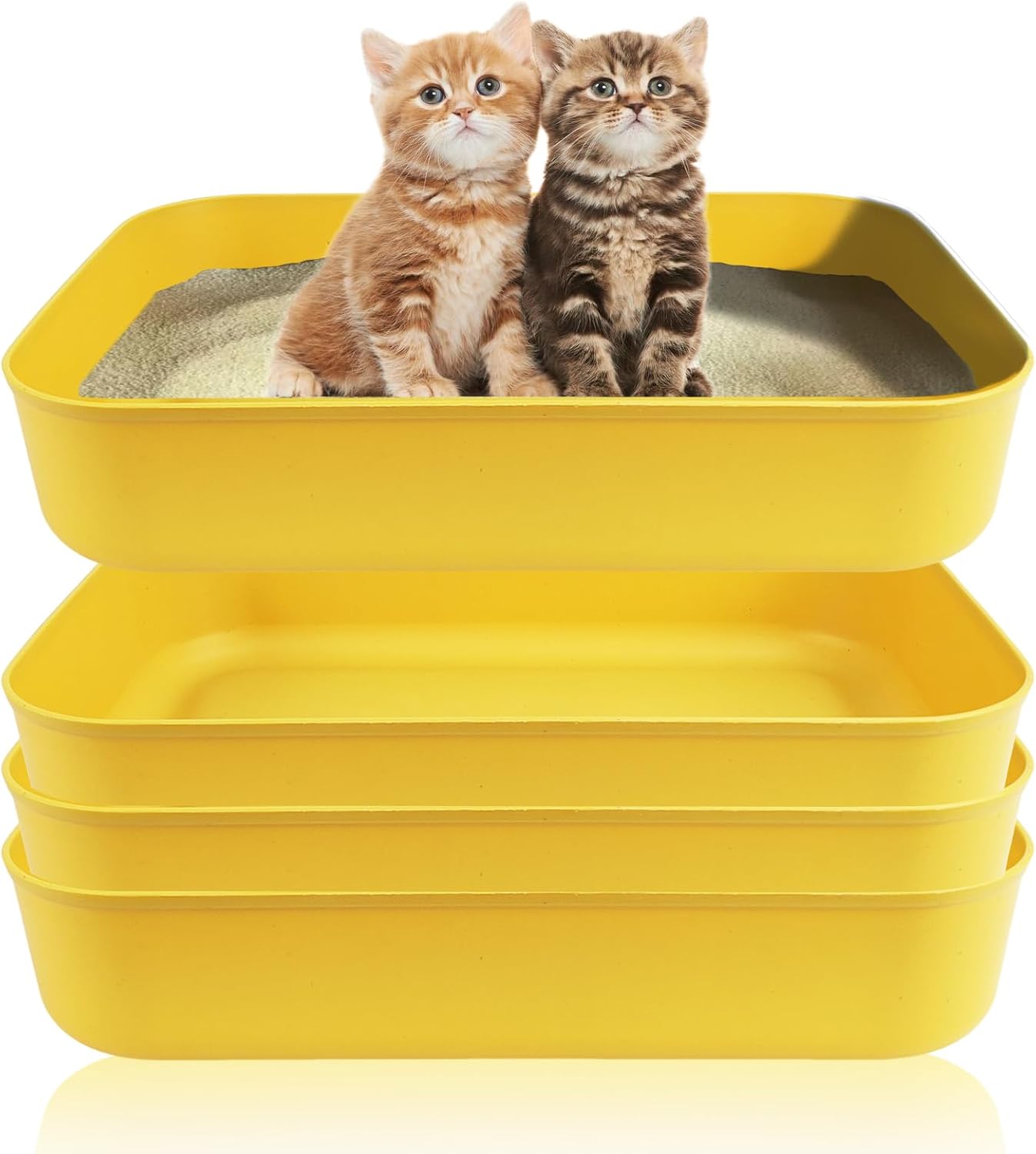 Small Litter Box, Plastic Kitten Litter Box, 13.9 x 9.8 x 3 Inch Open Litter Box for Small Pet, Easy to Clean (Yellow 4PCS)