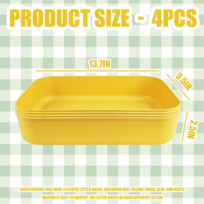 Small Litter Box, Plastic Kitten Litter Box, 13.9 x 9.8 x 3 Inch Open Litter Box for Small Pet, Easy to Clean (Yellow 4PCS)