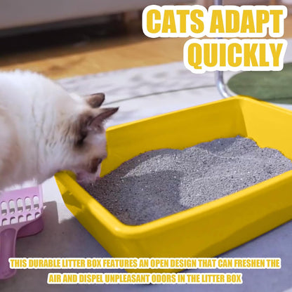 Small Litter Box, Plastic Kitten Litter Box, 13.9 x 9.8 x 3 Inch Open Litter Box for Small Pet, Easy to Clean (Yellow 4PCS)
