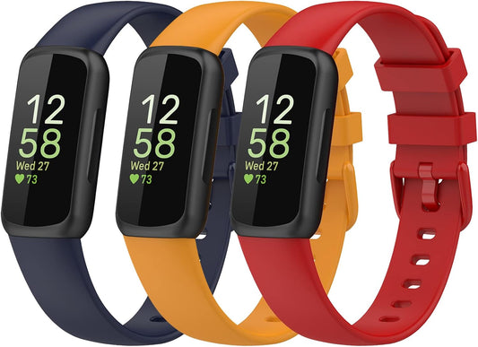 Bands Compatible with Fitbit Inspire 3 Smart Watch Band Replacement Wristband Strap Bracelet Silicone Accessory for Women Men S/L Size, 3 Pack