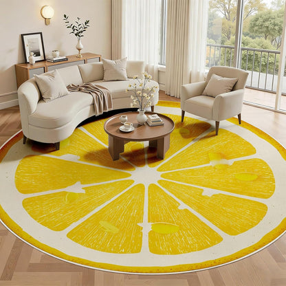 Lemon Round Rug 4ft, Yellow Fruit Circle Area Rug, Washable Non Slip Low Pile Carpet for Boys Girls Bedroom, Playroom, Nursery, Living Room, Cute Lemon Slice Floor Mat Soft Indoor Home Decor