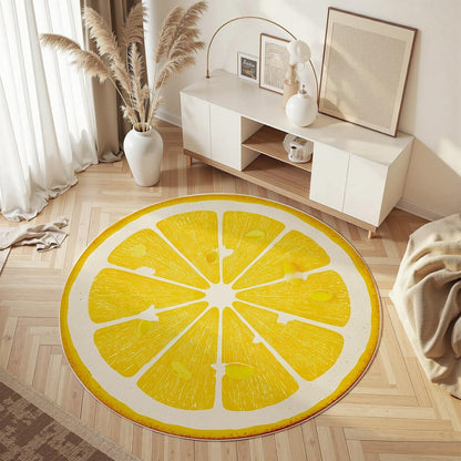 Lemon Round Rug 4ft, Yellow Fruit Circle Area Rug, Washable Non Slip Low Pile Carpet for Boys Girls Bedroom, Playroom, Nursery, Living Room, Cute Lemon Slice Floor Mat Soft Indoor Home Decor