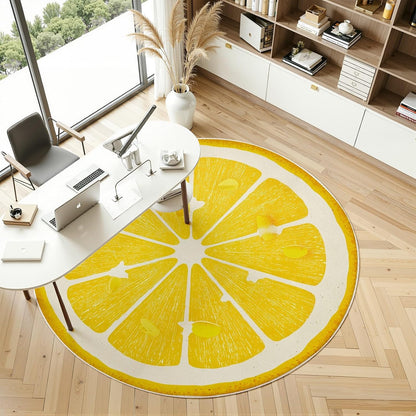 Lemon Round Rug 4ft, Yellow Fruit Circle Area Rug, Washable Non Slip Low Pile Carpet for Boys Girls Bedroom, Playroom, Nursery, Living Room, Cute Lemon Slice Floor Mat Soft Indoor Home Decor