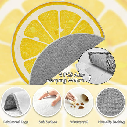 Lemon Round Rug 4ft, Yellow Fruit Circle Area Rug, Washable Non Slip Low Pile Carpet for Boys Girls Bedroom, Playroom, Nursery, Living Room, Cute Lemon Slice Floor Mat Soft Indoor Home Decor