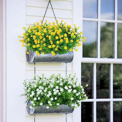 6 Bundles Outdoor Artificial Flowers UV Resistant Fake Boxwood Plants, Faux Plastic Greenery for Indoor Outside Hanging Plants Garden Porch Window Box Home Wedding Farmhouse Decor (Yellow)