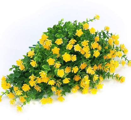 6 Bundles Outdoor Artificial Flowers UV Resistant Fake Boxwood Plants, Faux Plastic Greenery for Indoor Outside Hanging Plants Garden Porch Window Box Home Wedding Farmhouse Decor (Yellow)