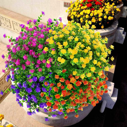 6 Bundles Outdoor Artificial Flowers UV Resistant Fake Boxwood Plants, Faux Plastic Greenery for Indoor Outside Hanging Plants Garden Porch Window Box Home Wedding Farmhouse Decor (Yellow)