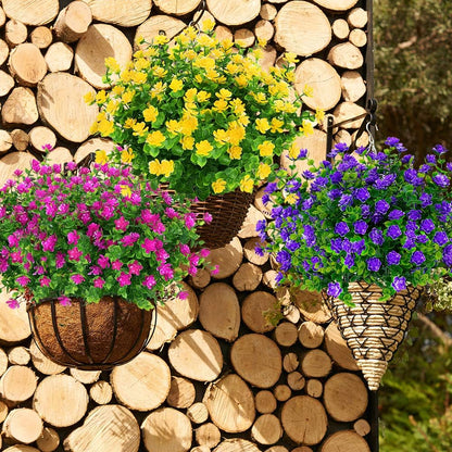6 Bundles Outdoor Artificial Flowers UV Resistant Fake Boxwood Plants, Faux Plastic Greenery for Indoor Outside Hanging Plants Garden Porch Window Box Home Wedding Farmhouse Decor (Yellow)