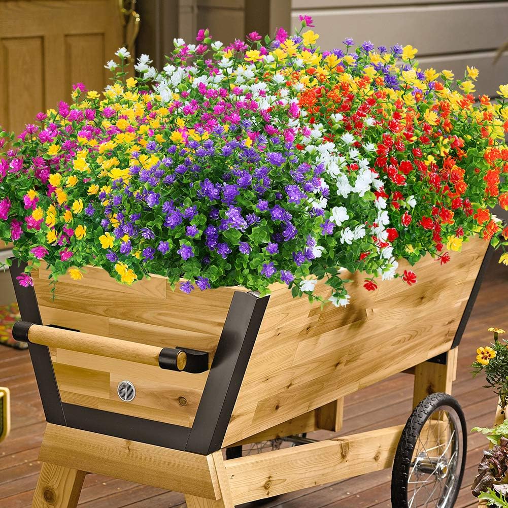 6 Bundles Outdoor Artificial Flowers UV Resistant Fake Boxwood Plants, Faux Plastic Greenery for Indoor Outside Hanging Plants Garden Porch Window Box Home Wedding Farmhouse Decor (Yellow)