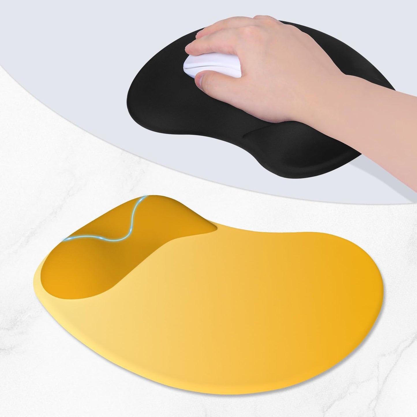 Ergonomic Mouse Pad, Cushioned Gel Wrist Rest, Non-Slip Base, Smooth Surface, Cute Multi-Color, 9.5 x 8.2 in, Yellow Gradient