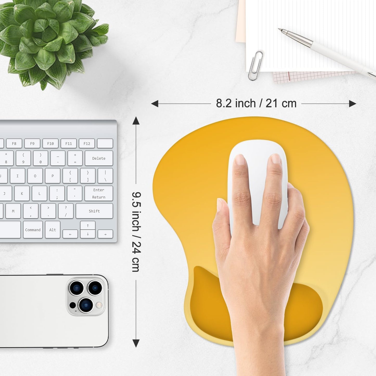 Ergonomic Mouse Pad, Cushioned Gel Wrist Rest, Non-Slip Base, Smooth Surface, Cute Multi-Color, 9.5 x 8.2 in, Yellow Gradient