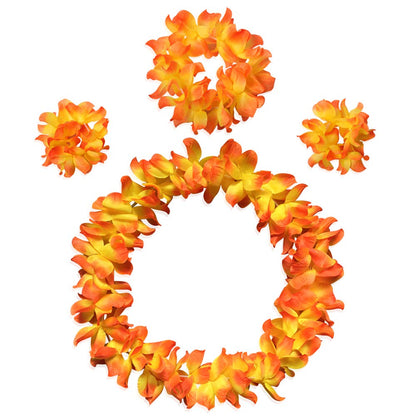 Hawaiian Leis Headband Wristbands Flower Tropical Hawaii Luau Necklace Headpiece Hair Bands Hairband Wreath Bracelets Women Cosplay Dress Up Wedding Summer Beach Birthday Party Supplies Yellow