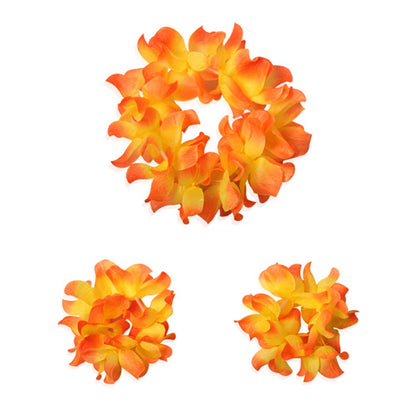 Hawaiian Leis Headband Wristbands Flower Tropical Hawaii Luau Necklace Headpiece Hair Bands Hairband Wreath Bracelets Women Cosplay Dress Up Wedding Summer Beach Birthday Party Supplies Yellow