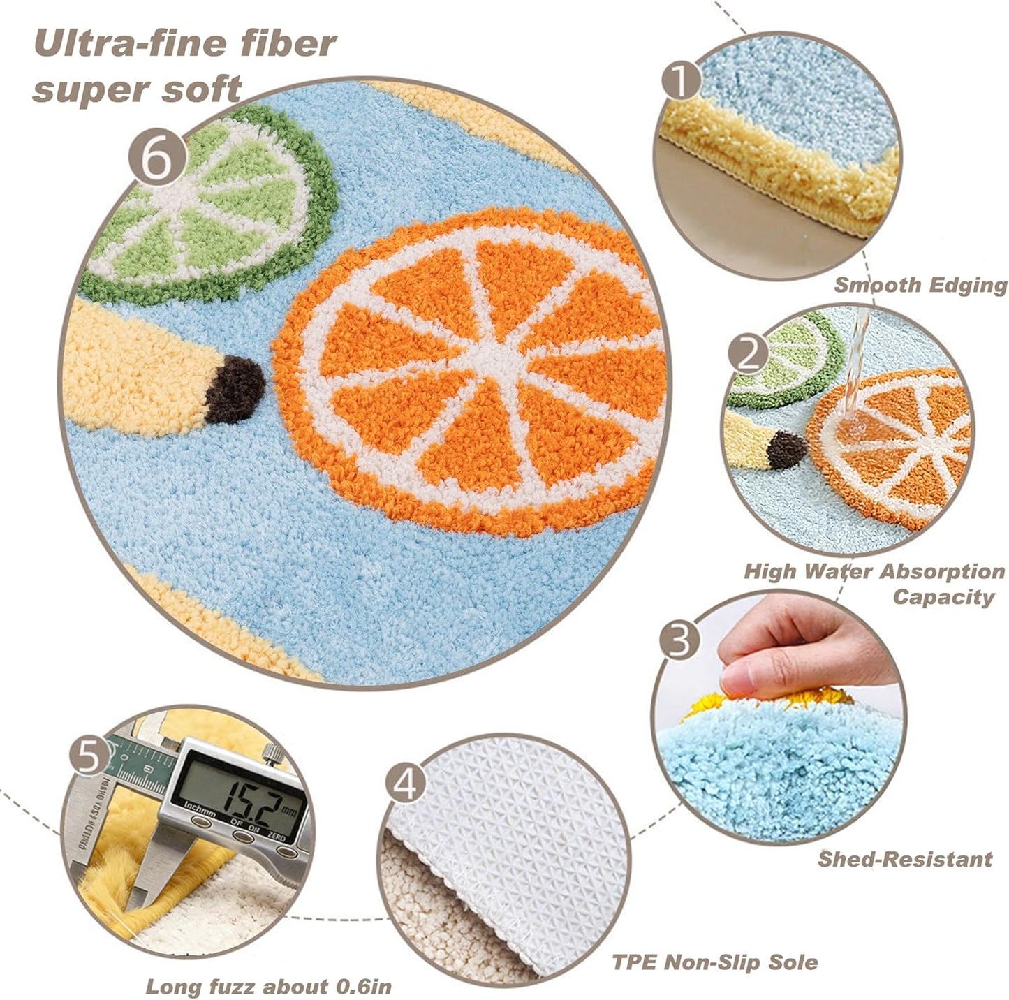 Ultra Absorbent Bath Rug Mat - Super Soft Microfiber with Non-Slip TPE Backing, Fast Drying Machine Washable Bathroom Floor Mat,19.7x31.5(Lemon)