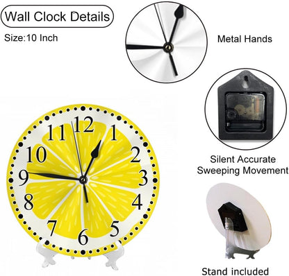 Clock Lemon Slice Style Wall Clock 10 Inch Silent Non-Ticking Clocks Battery Operated for Home Living Laundry Room Kitchen Bedroom Office