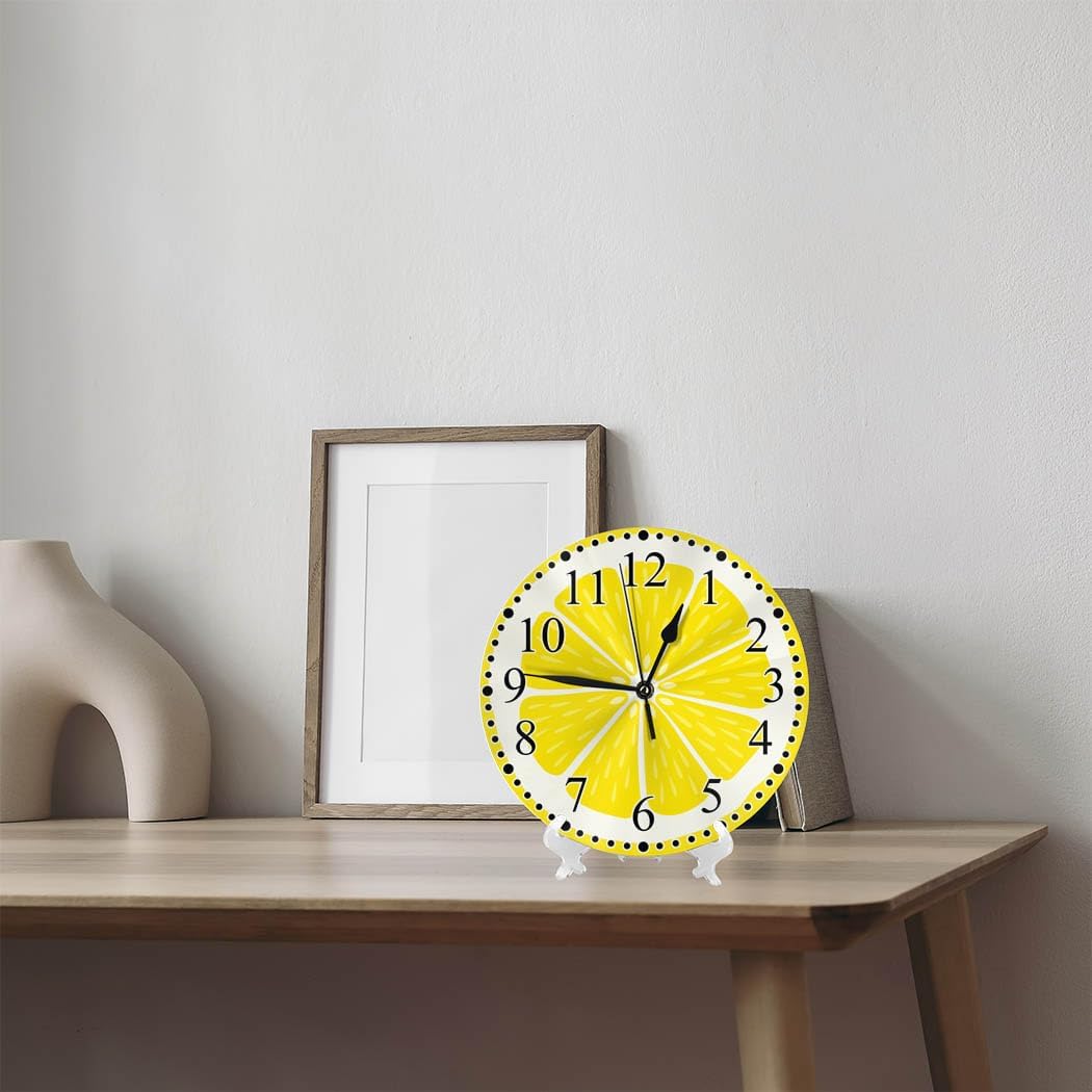 Clock Lemon Slice Style Wall Clock 10 Inch Silent Non-Ticking Clocks Battery Operated for Home Living Laundry Room Kitchen Bedroom Office