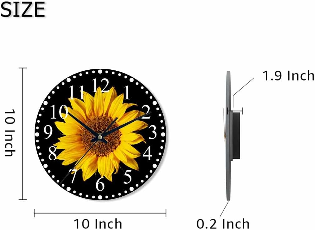 Clock Lemon Slice Style Wall Clock 10 Inch Silent Non-Ticking Clocks Battery Operated for Home Living Laundry Room Kitchen Bedroom Office