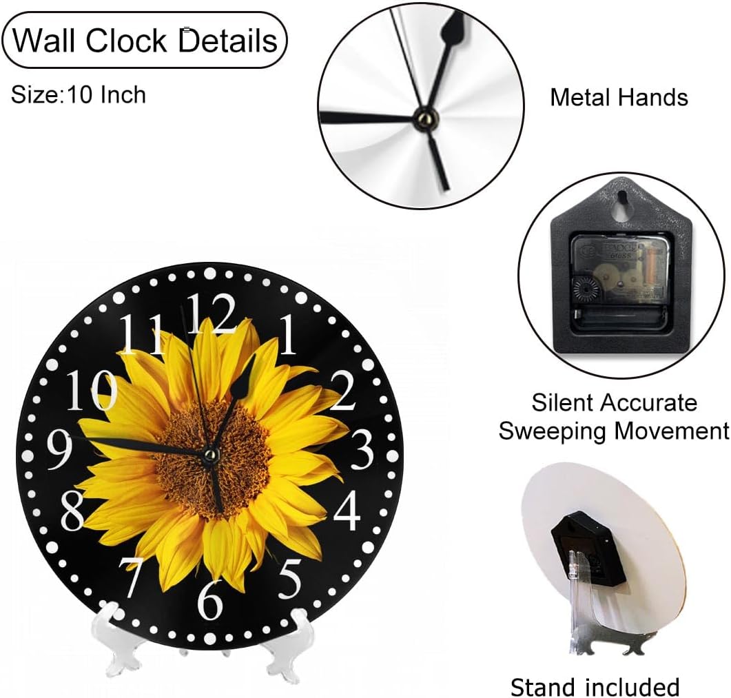 Clock Lemon Slice Style Wall Clock 10 Inch Silent Non-Ticking Clocks Battery Operated for Home Living Laundry Room Kitchen Bedroom Office