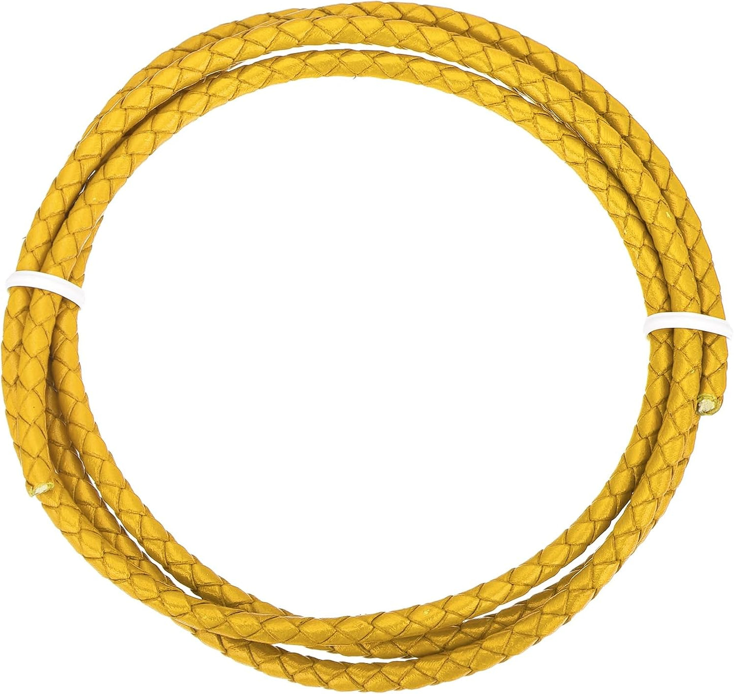 Round Braided Leather Cord 4mm Bolo Leather Cord String Rope for Jewelry Making, Necklaces, Bracelets, Wraps, Crafts, 1m/3.3ft, Yellow