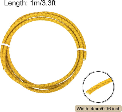 Round Braided Leather Cord 4mm Bolo Leather Cord String Rope for Jewelry Making, Necklaces, Bracelets, Wraps, Crafts, 1m/3.3ft, Yellow