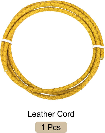 Round Braided Leather Cord 4mm Bolo Leather Cord String Rope for Jewelry Making, Necklaces, Bracelets, Wraps, Crafts, 1m/3.3ft, Yellow