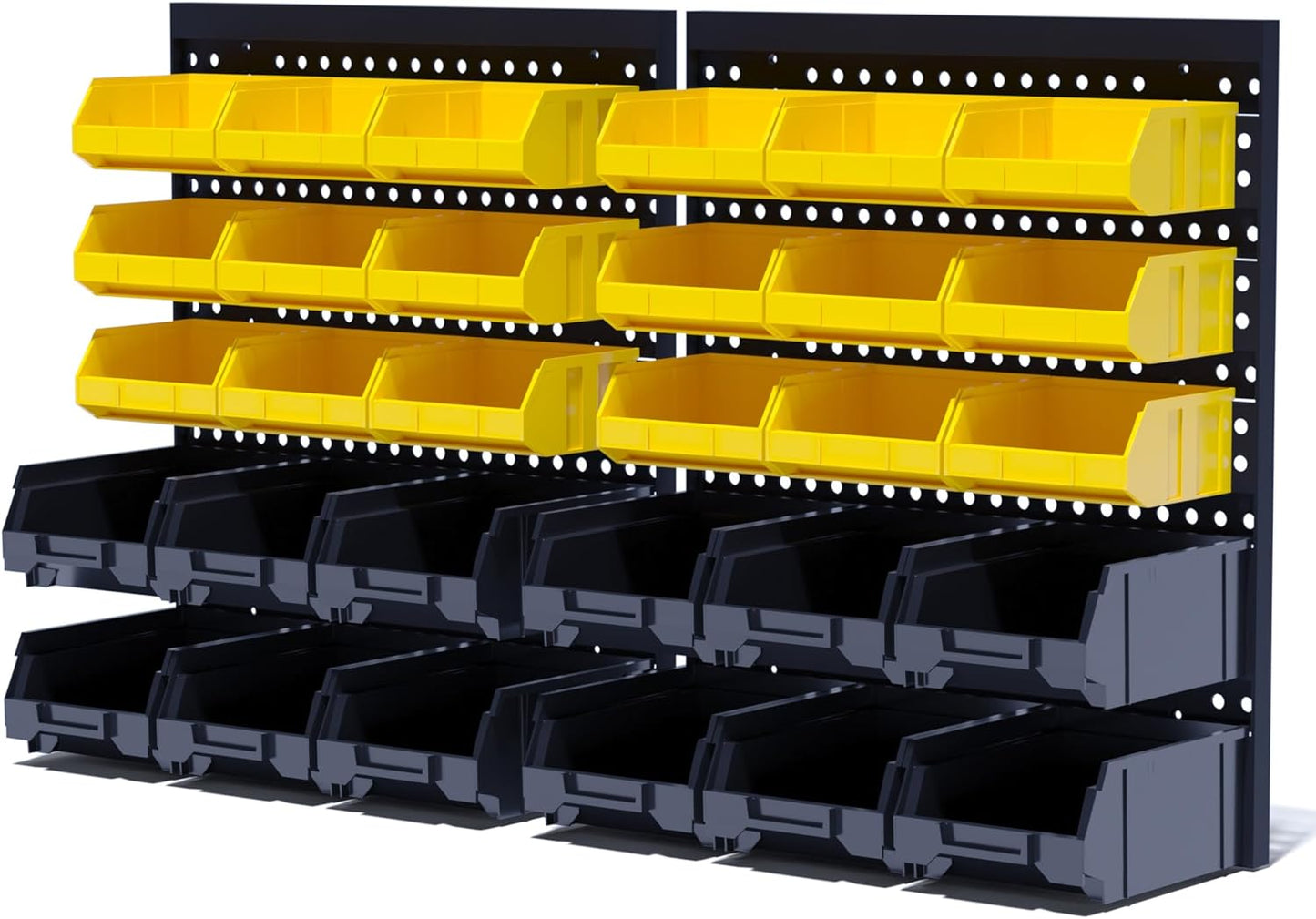 30PCS Wall Mounted Storage Bins, Plastic Tool Organizer for Garage Storage, Screws, Nuts, Bolts, Small Hardware Parts -Black, Yellow