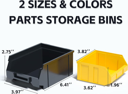 30PCS Wall Mounted Storage Bins, Plastic Tool Organizer for Garage Storage, Screws, Nuts, Bolts, Small Hardware Parts -Black, Yellow