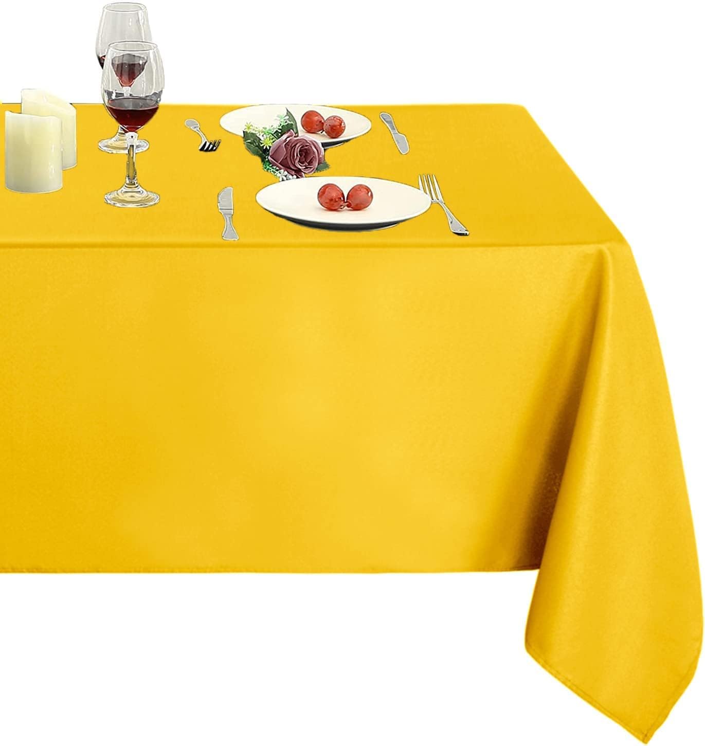 210GSM Rectangle Table Cloth - Heavy Duty Water Proof Microfiber Tablecloth, Decorative Fabric Table Cover for Outdoor and Indoor Use (Yellow, 54 x 54 Inch)