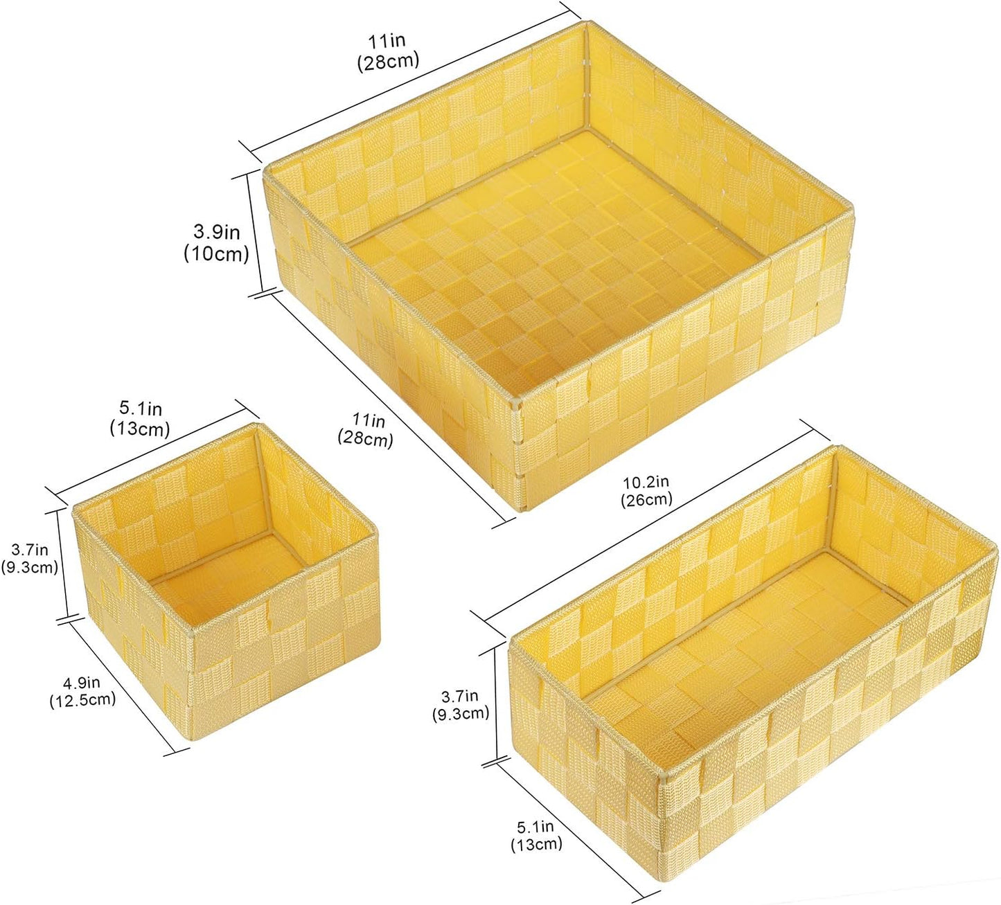 Woven Storage Baskets for Organizing, Small Black Baskets Cube Bin Container Tote Organizer Divider for Drawer, Closet, Shelf, Dresser, Set of 4(Yellow)