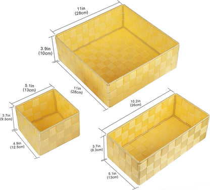 Woven Storage Baskets for Organizing, Small Black Baskets Cube Bin Container Tote Organizer Divider for Drawer, Closet, Shelf, Dresser, Set of 4(Yellow)