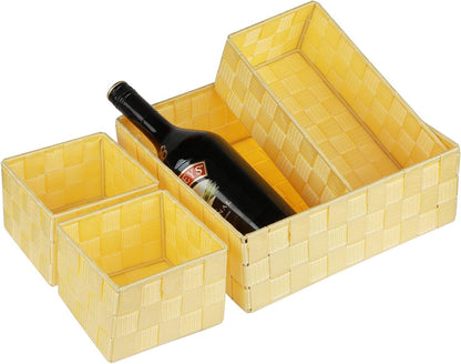 Woven Storage Baskets for Organizing, Small Black Baskets Cube Bin Container Tote Organizer Divider for Drawer, Closet, Shelf, Dresser, Set of 4(Yellow)