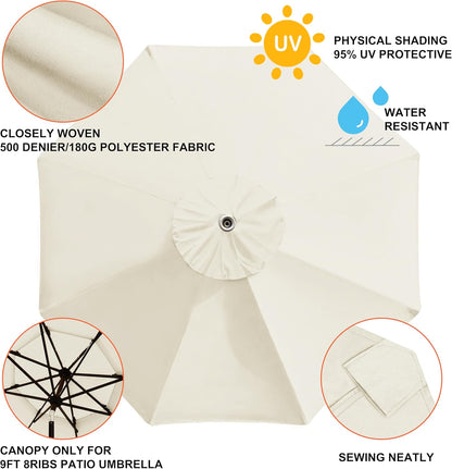 USA 9FT Patio Umbrella Replacement Covers 8 Ribs Market Umbrella Canopy Cover (CANOPY ONLY) (Natural)