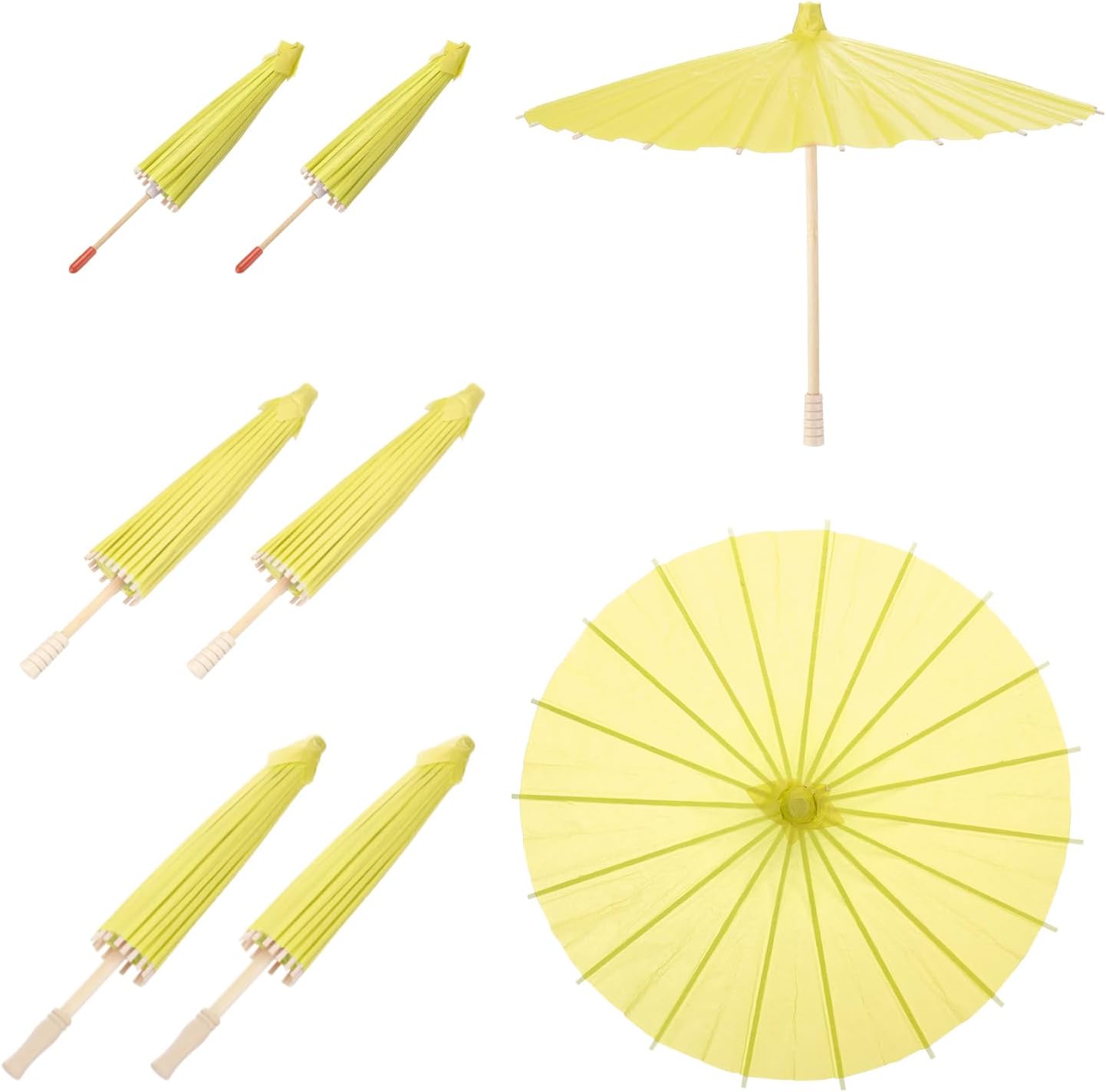 6 Pcs Paper Umbrellas, 8"/12"/16" Paper Parasol Umbrellas for Photography Props, Party Wedding Decoration, Yellow