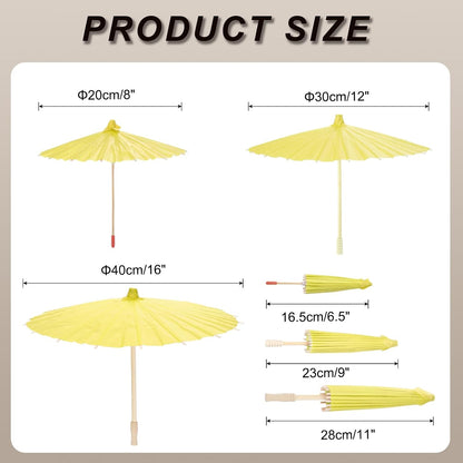 6 Pcs Paper Umbrellas, 8"/12"/16" Paper Parasol Umbrellas for Photography Props, Party Wedding Decoration, Yellow