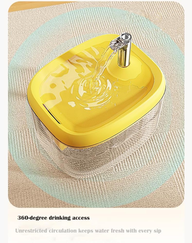 Cat Water Fountain for Drinking, 1.5L Cat Fountain Super Silent Pet Drinking Dispenser,Quiet Pump and Faucet Design Suitable for Cats and Dogs (Yellow)
