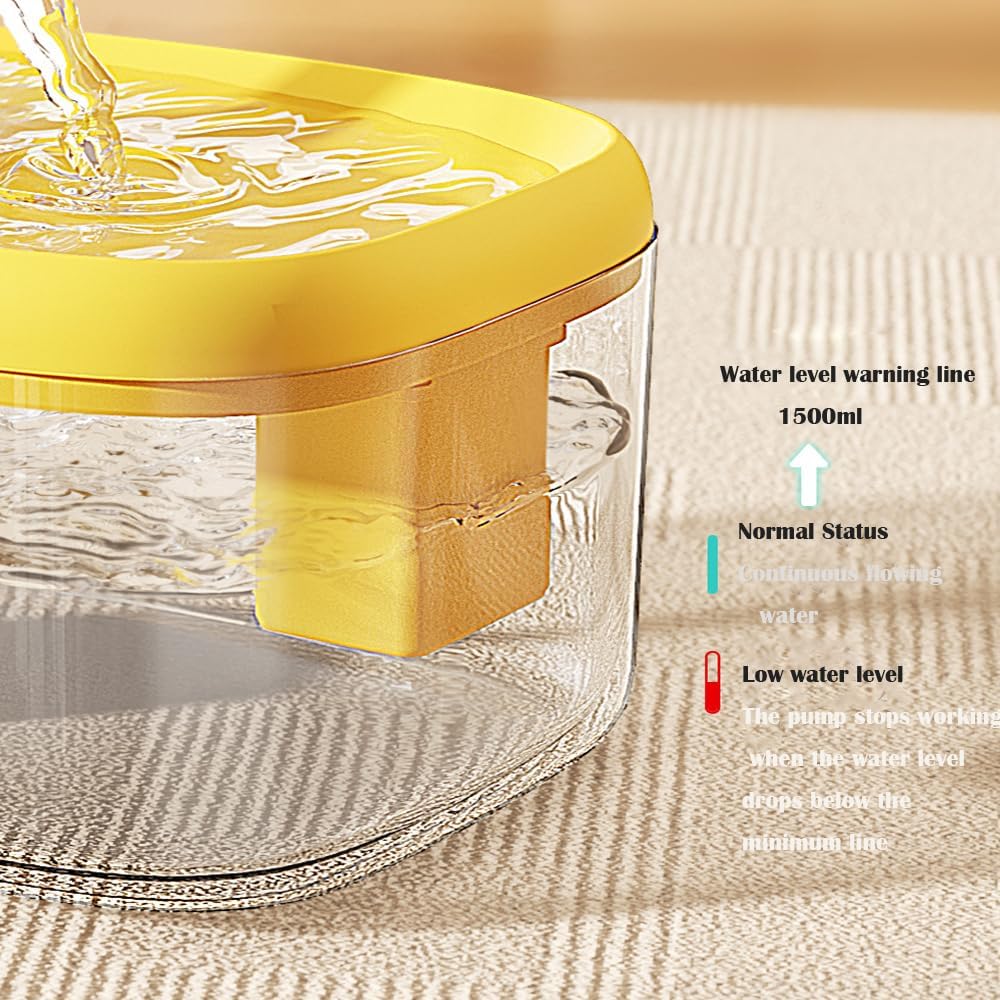 Cat Water Fountain for Drinking, 1.5L Cat Fountain Super Silent Pet Drinking Dispenser,Quiet Pump and Faucet Design Suitable for Cats and Dogs (Yellow)