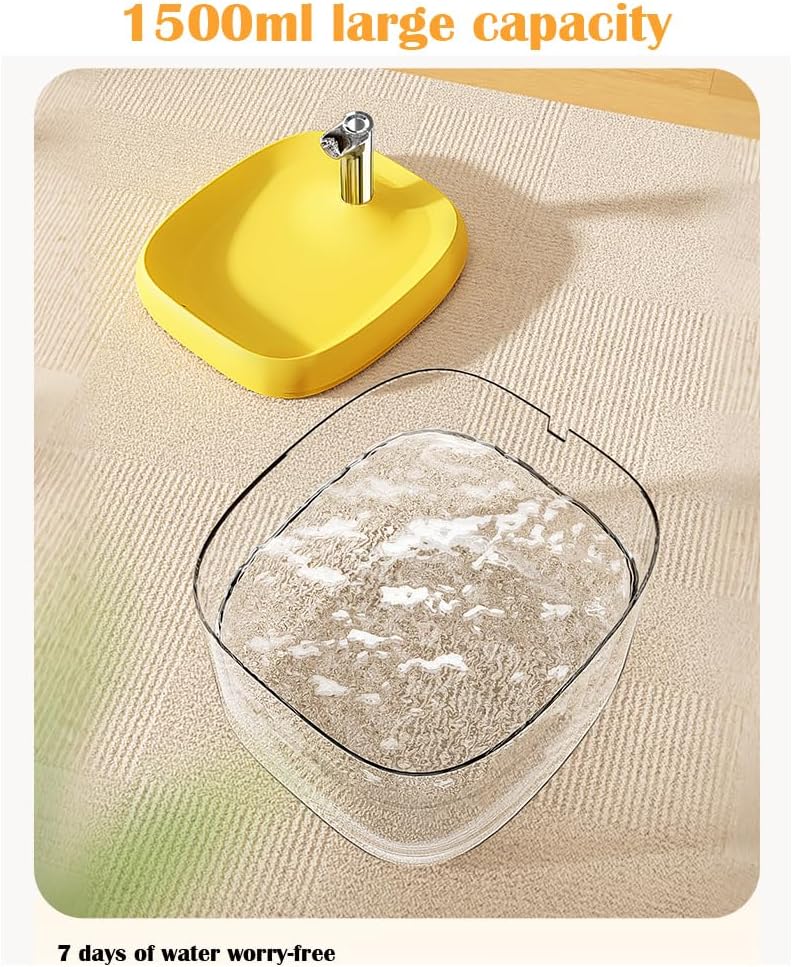 Cat Water Fountain for Drinking, 1.5L Cat Fountain Super Silent Pet Drinking Dispenser,Quiet Pump and Faucet Design Suitable for Cats and Dogs (Yellow)
