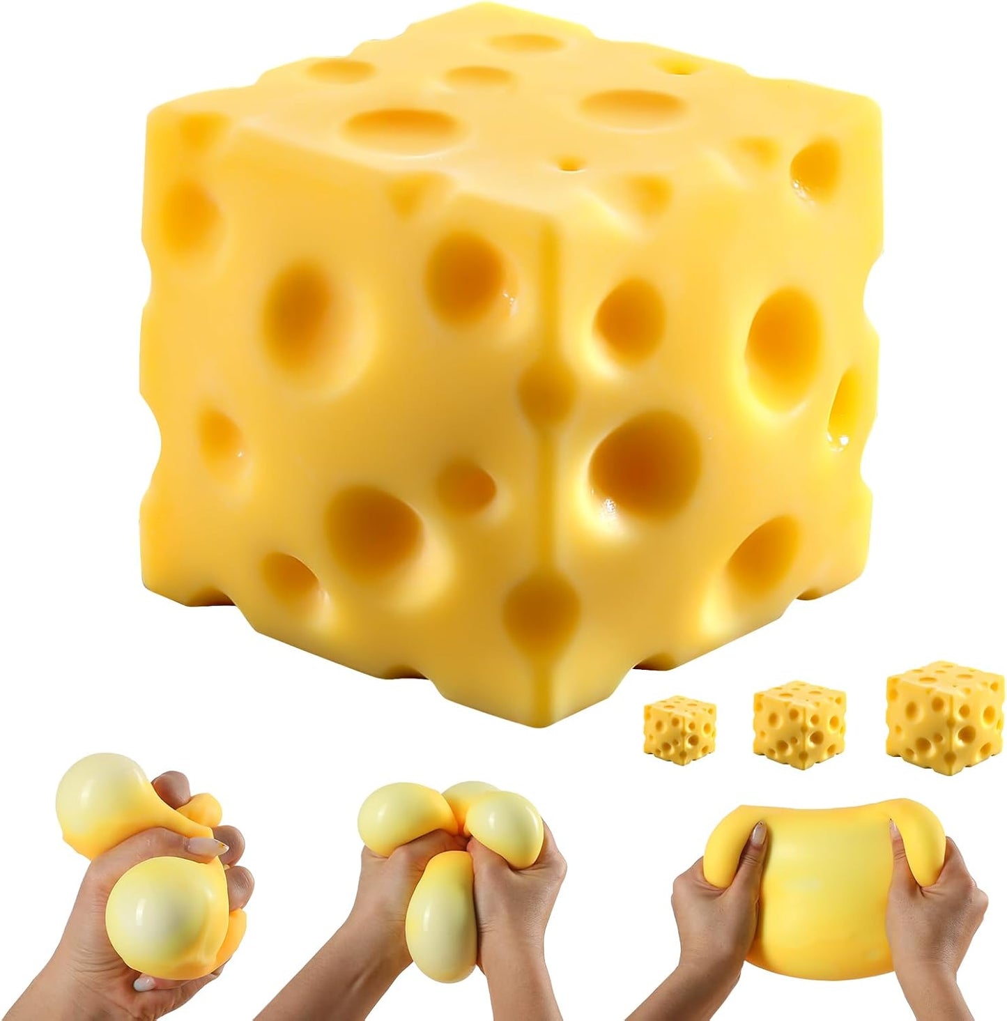 Cheese Squishy Cube Block, Squishy Fidget Toys for Adults, Easter Basket Stocking Stuffers, Sensory Stress Ball Squeeze Toys for Stress Relief (Yellow 2.4 in)