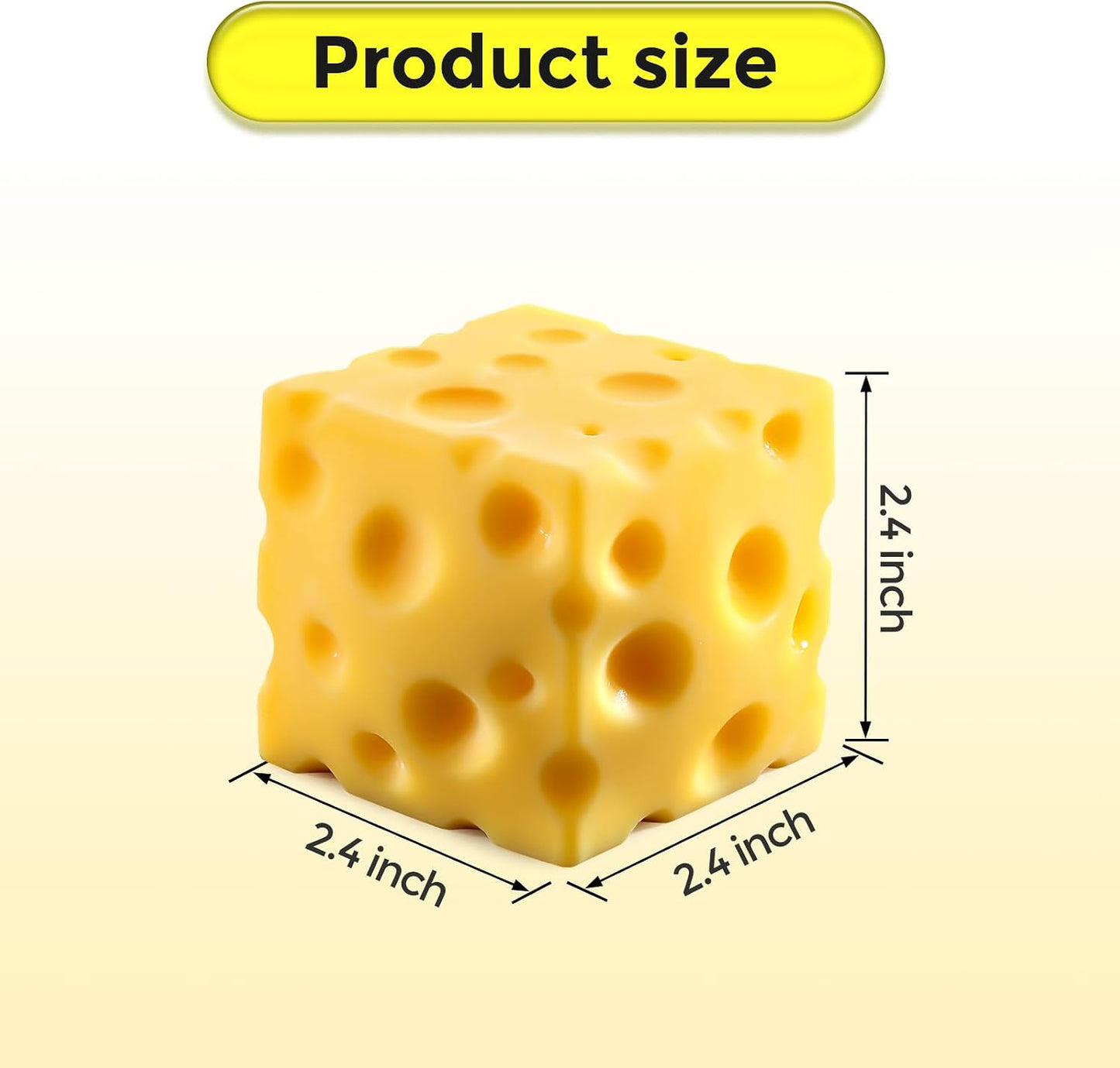 Cheese Squishy Cube Block, Squishy Fidget Toys for Adults, Easter Basket Stocking Stuffers, Sensory Stress Ball Squeeze Toys for Stress Relief (Yellow 2.4 in)