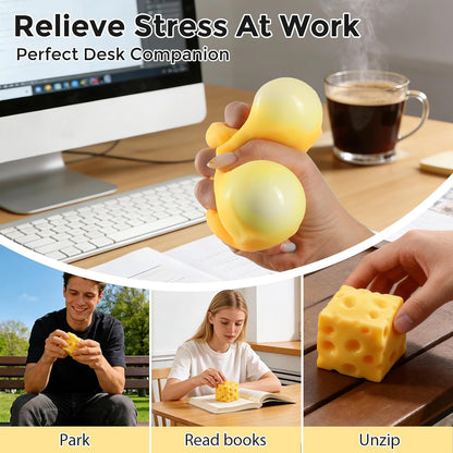 Cheese Squishy Cube Block, Squishy Fidget Toys for Adults, Easter Basket Stocking Stuffers, Sensory Stress Ball Squeeze Toys for Stress Relief (Yellow 2.4 in)