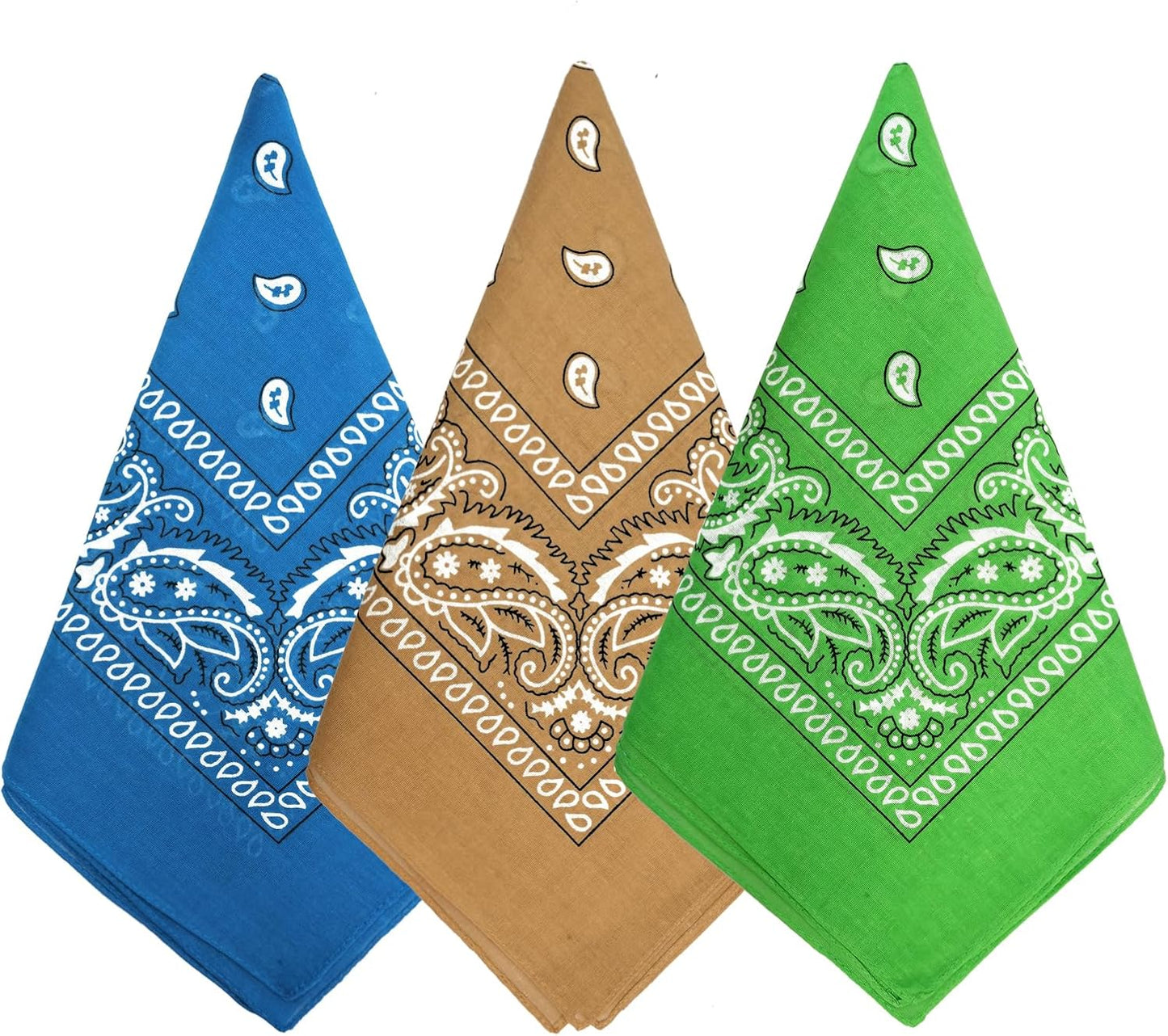 Large Soft Cotton Bandanas Pack for Men & Women 22 x 22 inches | Pure cotton, soft & breathable, gentle; reactive-dyed both sides, vivid colors; versatile for head, neck, wrist, bag.